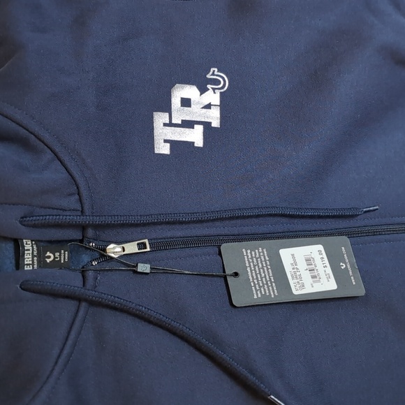 NWT True Religion Blue Large Zip Up Draw String Hoodie - Picture 2 of 9